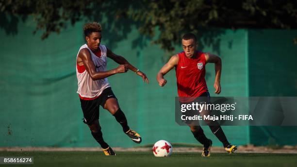 Bryan Reynolds of USA and Sergino Dest battle for the ball during a training ahead of the FIFA U-17 World Cup India 2017 tournament at on October 6,...