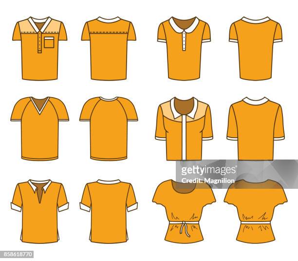 men's and women's orange t-shirts - too small stock illustrations