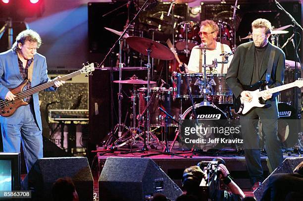 Jack Bruce, Ginger Baker and Eric Clapton of Cream, inductees, performing