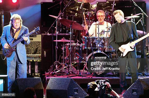 Jack Bruce, Ginger Baker and Eric Clapton of Cream, inductees, performing