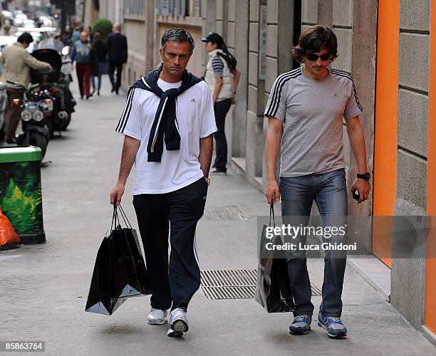 Inter Milan's Portuguese coach Jose Mourinho and assistant coach Rui Faria are seen shopping on April 08, 2009 in Milan, Italy