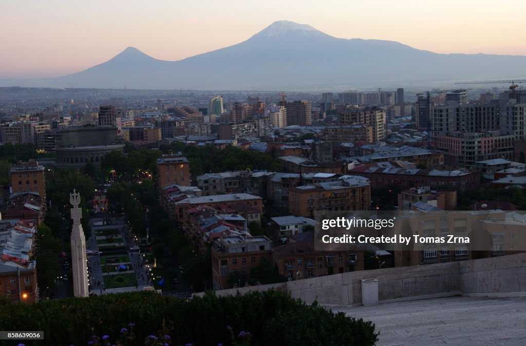 Evening in Yerevan with view of Mt. Ararat