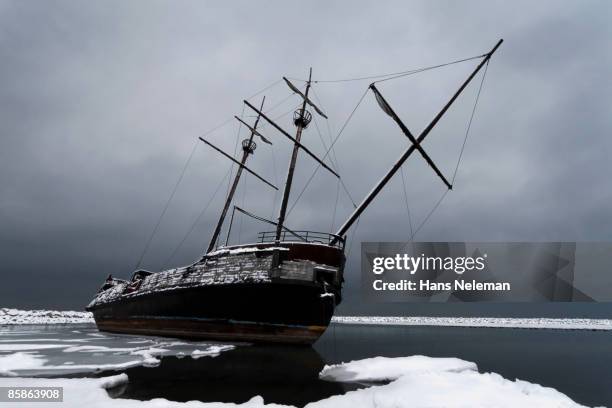 a ship wreck at the shore of lake ontario. - vaisseau fantôme photos et images de collection