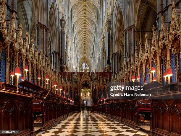 westminster abbey in london looking past the choir - westminster abbey stock pictures, royalty-free photos & images