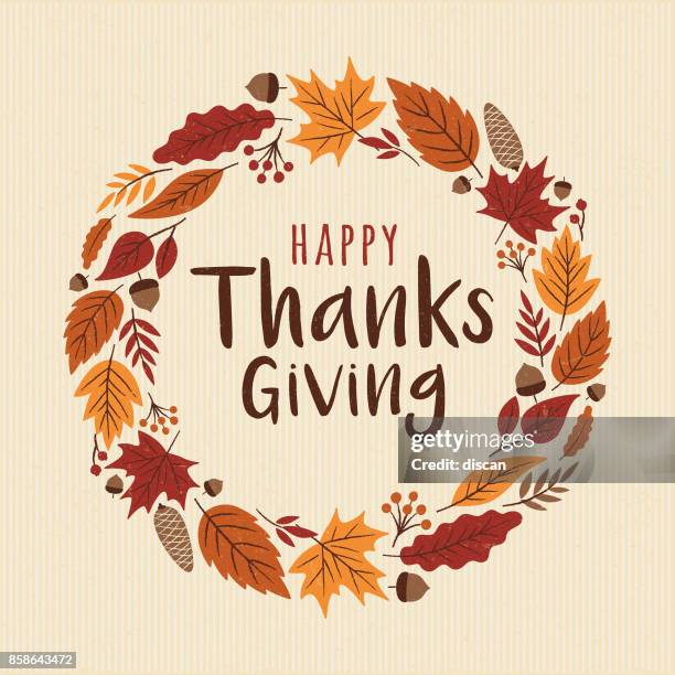 bildbanksillustrationer, clip art samt tecknat material och ikoner med happy thanksgiving kort med krans. - autumn wreath