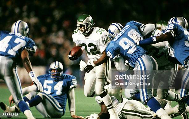Philadelphia Eagles running back Ricky Watters carries the football during the Eagles 58-37 victory over the Detroit Lions in the 1995 NFC Wild Card...