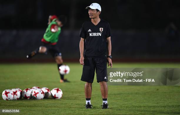 Coach of Japan, Yoshiro Moriyama during Japan training session ahead of the FIFA U-17 World Cup India 2017 tournament on October 7, 2017 in Guwahati,...
