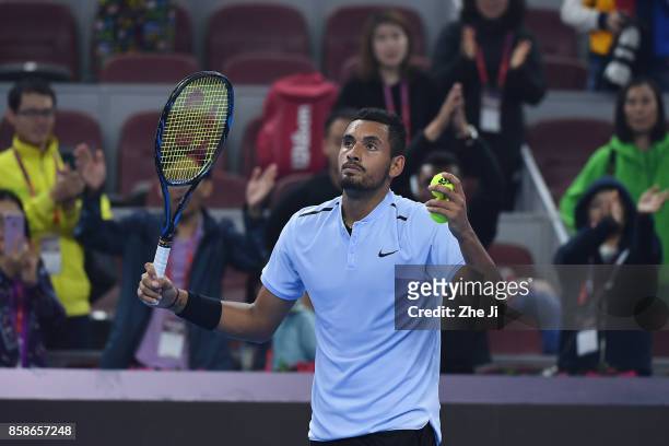 Nick Kyrgios of Australia celebrates after winning the Men's Semifinals match against Alexander Zverev of Germany during on day eight of the 2017...