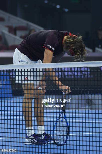 Alexander Zverev of Germany reacts during the Men's Semifinals match against Nick Kyrgios of Australia on day eight of the 2017 China Open at the...