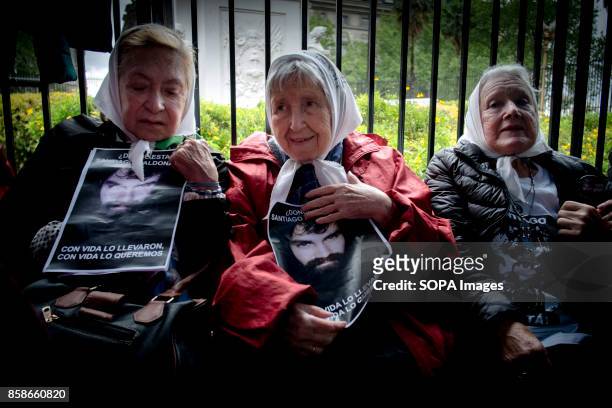 The family of Santiago Maldonado is seen during a protest against the disappearance of Santiago Maldonado since 1 August 2017. Despite the rain,...