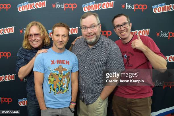 Tom Sheppard, Breckin Meyer, Tom Root, and Matt Senreich attend the Robot Chicken Press Hour during New York Comic Con 2017 - JK at Jacob K. Javits...