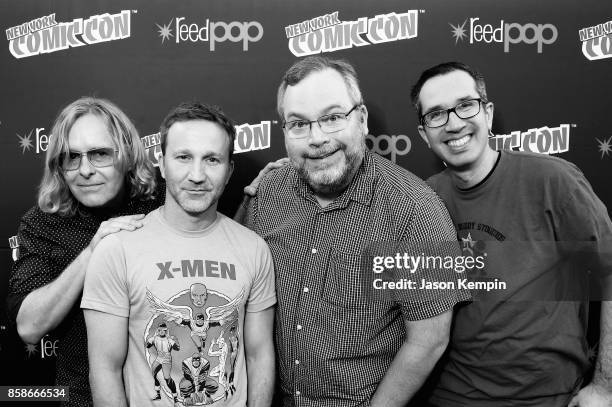 Tom Sheppard, Breckin Meyer, Tom Root, and Matt Senreich attend the Robot Chicken Press Hour during New York Comic Con 2017 - JK at Jacob K. Javits...