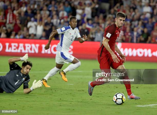 Christian Pulisic of the United States attempts a shot on goal during the final round qualifying match against Panama for the 2018 FIFA World Cup at...