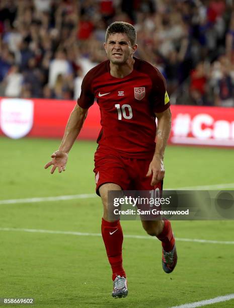 Christian Pulisic of the United States reacts after scoring a goal during the final round qualifying match against Panama for the 2018 FIFA World Cup...