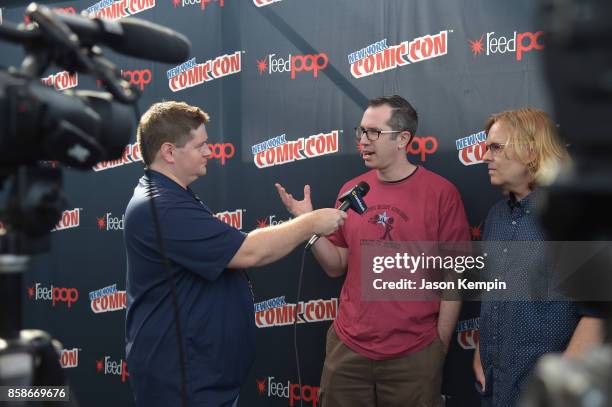 Matt Senreich and Tom Sheppard attend the Robot Chicken Press Hour during New York Comic Con 2017 - JK at Jacob K. Javits Convention Center on...