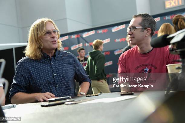 Matt Senreich and Tom Sheppard attend the Robot Chicken Press Hour during New York Comic Con 2017 - JK at Jacob K. Javits Convention Center on...