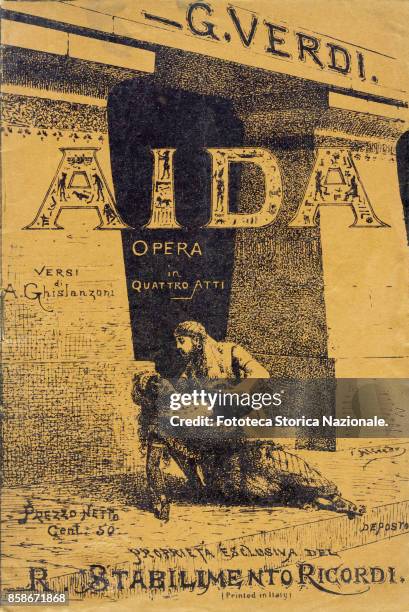 Giuseppe Verdi illustrated cover of the Aida booklet , works in four acts by Antonio Ghislanzoni. The Opera was commissioned by the viceroy of Egypt...