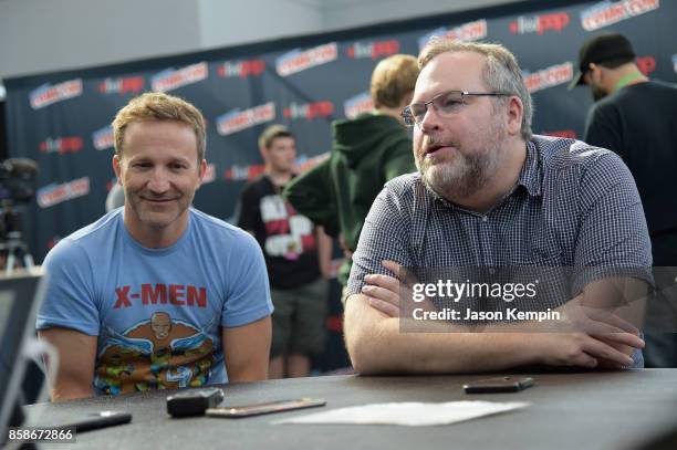 Breckin Meyer and Tom Root attend the Robot Chicken Press Hour during New York Comic Con 2017 - JK at Jacob K. Javits Convention Center on October 7,...