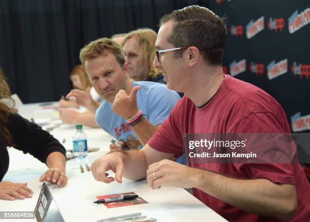 Breckin Meyer and Matt Senreich attend the Robot Chicken signing during New York Comic Con 2017 - JK at Jacob K. Javits Convention Center on October...