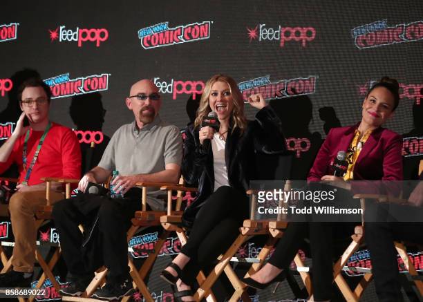 Griffin Newman, Jackie Earle Haley, Valorie Curry and Yara Martinez attend Amazon Prime Video's The Tick New York Comic Con 2017 - Panel at The Jacob...