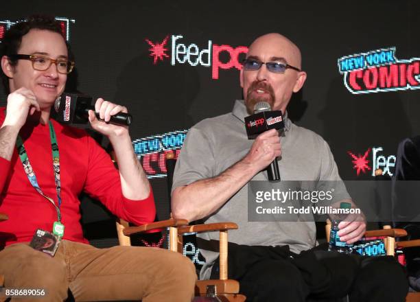 Griffin Newman and Jackie Earle Haley attend Amazon Prime Video's The Tick New York Comic Con 2017 - Panel at The Jacob K. Javits Convention Center...