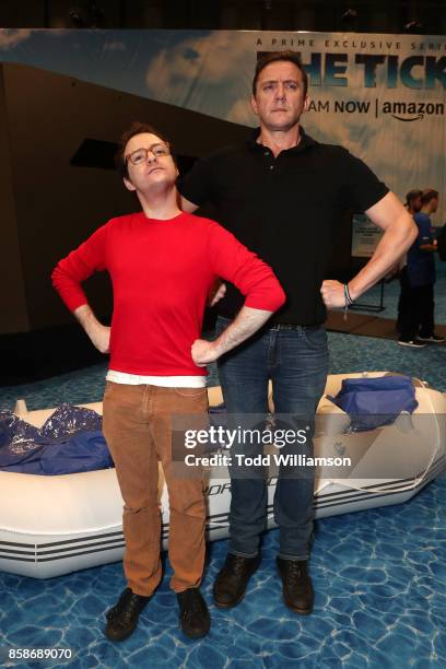 Griffin Newman and Peter Serafinowicz attend Amazon Prime Video's The Tick New York Comic Con 2017 - Panel at The Jacob K. Javits Convention Center...