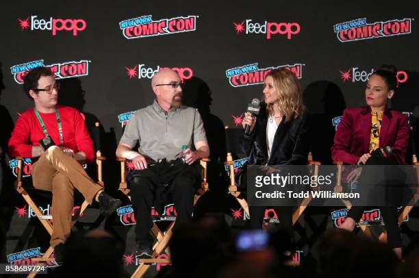 Griffin Newman, Jackie Earle Haley, Valorie Curry and Yara Martinez attend Amazon Prime Video's The Tick New York Comic Con 2017 - Panel at The Jacob...