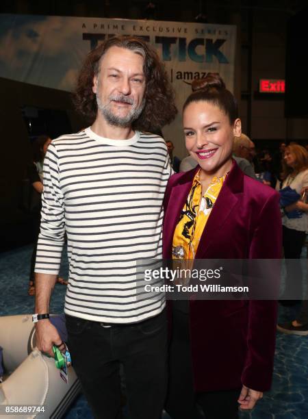 Ben Edlund and Yara Martinez attends Amazon Prime Video's The Tick New York Comic Con 2017 - Panel at The Jacob K. Javits Convention Center on...