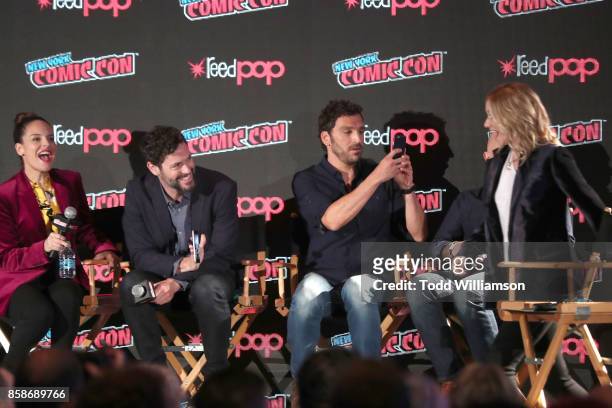 Yara Martinez, Brendan Hines, Scott Speiser and Valorie Curry attend Amazon Prime Video's The Tick New York Comic Con 2017 - Panel at The Jacob K....