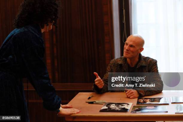 Actor James Marshall, who played on the TV series Twin Peaks the character of James Hurley, talks to a fan dressed as Dorothy Vallens from the film...