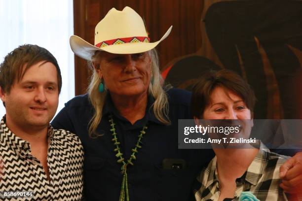 Actor Michael Horse, who played the character of Deputy Hawk on the TV show Twin Peaks, poses with fans during the Twin Peaks UK Festival 2017 at...