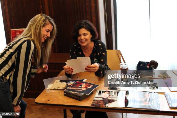 Actress Sherilyn Fenn, who played the character Audrey Horne on the TV show Twin Peaks, talks to fan Catherine Hartle during the Twin Peaks UK...