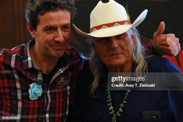 Fan Christian Corba poses with the thumbs up with actor Michael Horse, who plays Deputy Hawke during the Twin Peaks UK Festival 2017 at Hornsey Town...