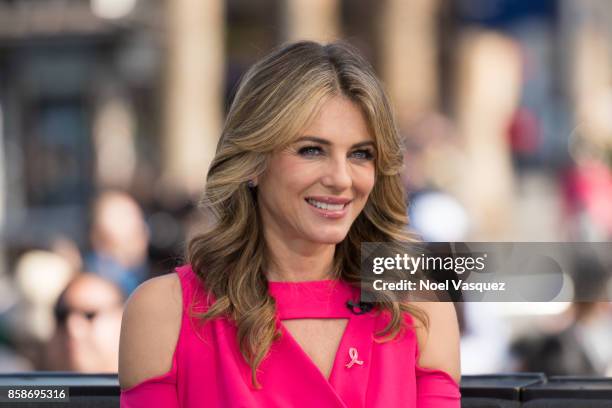 Elizabeth Hurley visits 'Extra' at Universal Studios Hollywood on October 5, 2017 in Universal City, California.