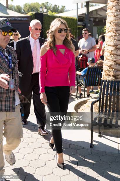 Elizabeth Hurley visits 'Extra' at Universal Studios Hollywood on October 5, 2017 in Universal City, California.