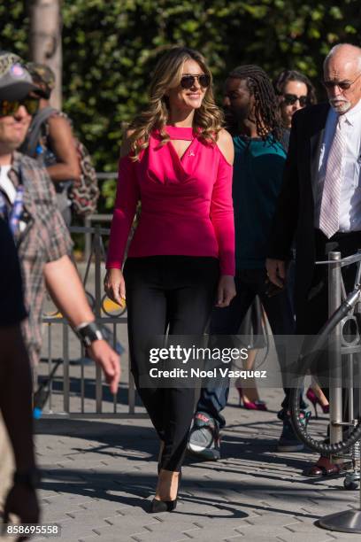 Elizabeth Hurley visits 'Extra' at Universal Studios Hollywood on October 5, 2017 in Universal City, California.