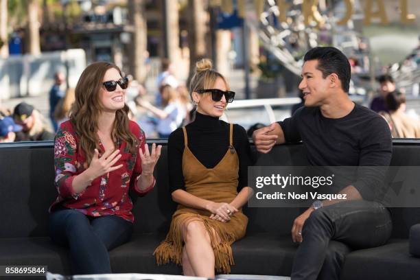 Briga Heelan, Nicole Richie and Mario Lopez visit 'Extra' at Universal Studios Hollywood on October 5, 2017 in Universal City, California.