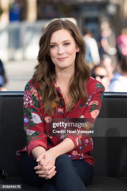 Briga Heelan visits 'Extra' at Universal Studios Hollywood on October 5, 2017 in Universal City, California.