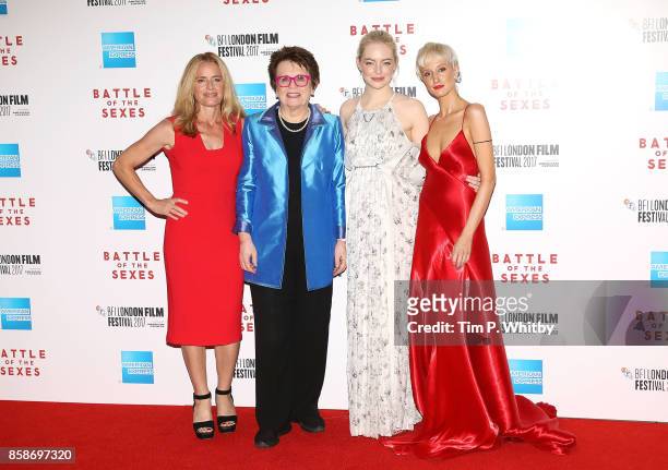 Elisabeth Shue, Billie Jean King, Emma Stone and Andrea Riseborough attend the American Express Gala & European Premiere of "Battle of the Sexes"...