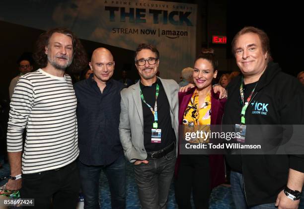 Ben Edlund, Michael Cerveris, Barry Josephson, Yara Martinez, and David Fury attend Amazon Prime Video's The Tick New York Comic Con 2017 - Panel at...