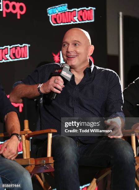 Michael Cerveris speaks at Amazon Prime Video's The Tick New York Comic Con 2017 - Panel at The Jacob K. Javits Convention Center on October 7, 2017...