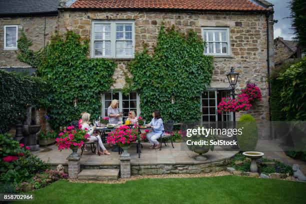 alimentaire dans le jardin avec des amis - mas photos et images de collection