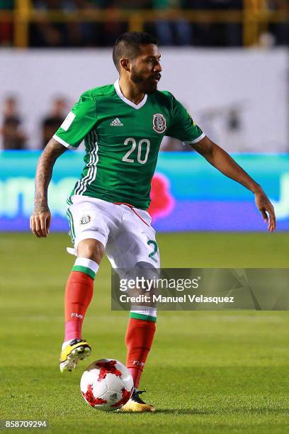 Javier Aquino of Mexico drives the ball during the match between Mexico and Trinidad & Tobago as part of the FIFA 2018 World Cup Qualifiers at...
