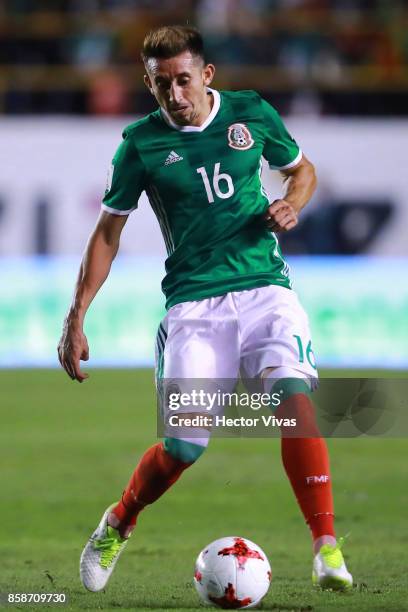 Hector Herrera of Mexico drives the ball during the match between Mexico and Trinidad & Tobago as part of the FIFA 2018 World Cup Qualifiers at...