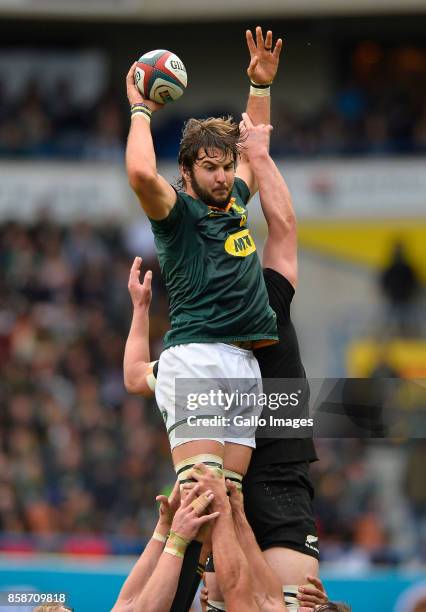 Lood de Jager of South Africa during the Rugby Championship 2017 match between South Africa and New Zealand at DHL Newlands on October 07, 2017 in...