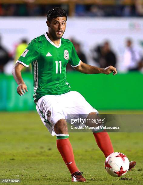 Carlos Vela of Mexico controls the ball during the match between Mexico and Trinidad & Tobago as part of the FIFA 2018 World Cup Qualifiers at...