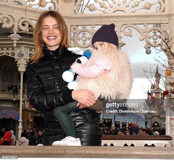 Russian model Natalia Vodianova and daughter Neva attend Mickey Mouse Magic Party at Disneyland Resort on March 28, 2009 in Marne la Vallee, France.