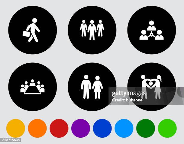 people and modern life icon set on black flat vector buttons - water closet sign stock illustrations