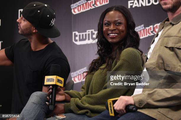 Yetide Badaki of American Gods speaks onstage during IMDb LIVE at NY Comic-Con at Javits Center on October 7, 2017 in New York City.