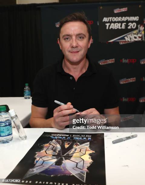 Peter Serafinowicz attends Amazon Prime Video's The Tick New York Comic Con 2017 - Panel at The Jacob K. Javits Convention Center on October 7, 2017...